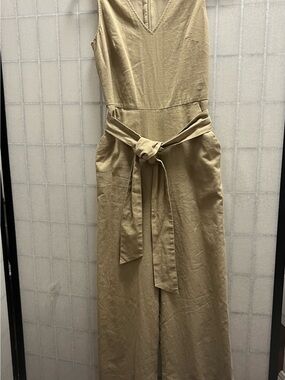 J. Crew Sleeveless Tan Jumpsuit with Self Tie Waist